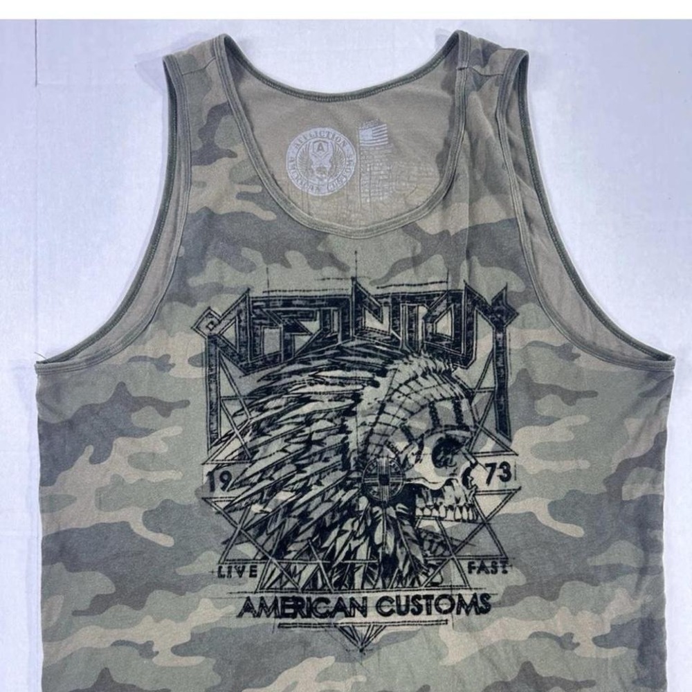 Affliction American Customs Camo Tank Top Skull Graphic Men's L